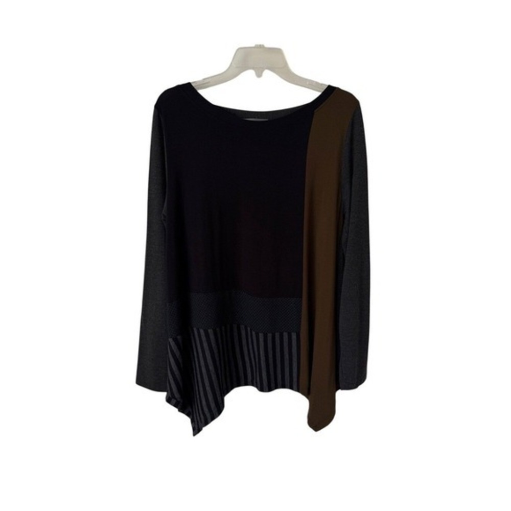 Alembika Tunic Top‎ Lagenlook Boho Indie Long Sleeve Black Brown Colorblock 2
